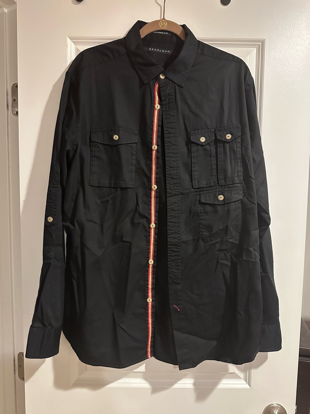 Sean John Black Shirt Jacket with Red Trim